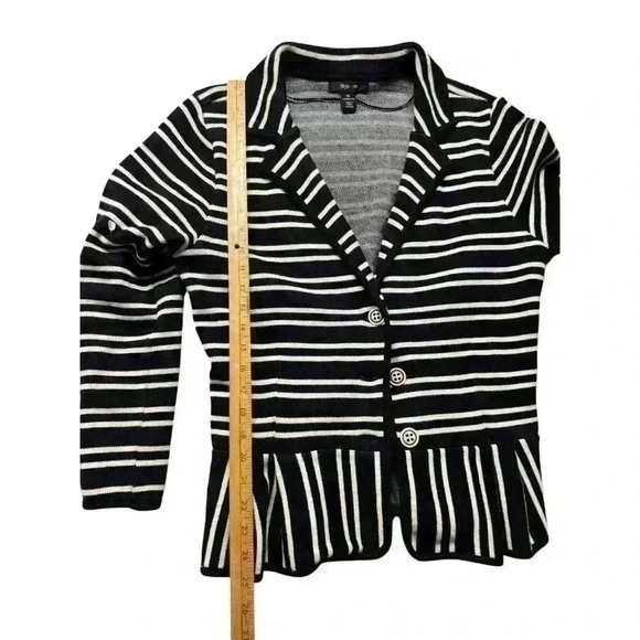 Style&Co Women's Striped Button Front Ruffle Hem Collared Blazer Jacket Size XL - Picture 9 of 10